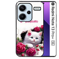 Coque noire taperso pour Redmi Note 13 PRO PLUS 5G avec motif chat fleurs personnalisee protection antichoc personnalisée