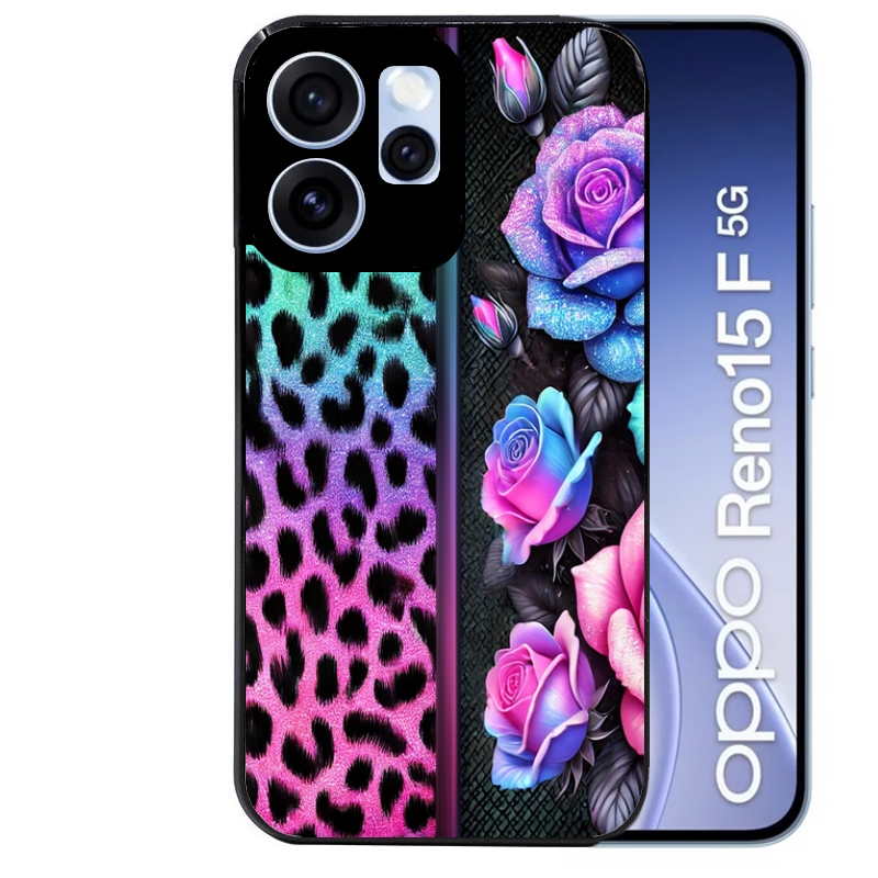 Coque noire taperso pour OPPO Reno 15 et F FS 5G avec motif leopard et fleur protection antichoc personnalisée