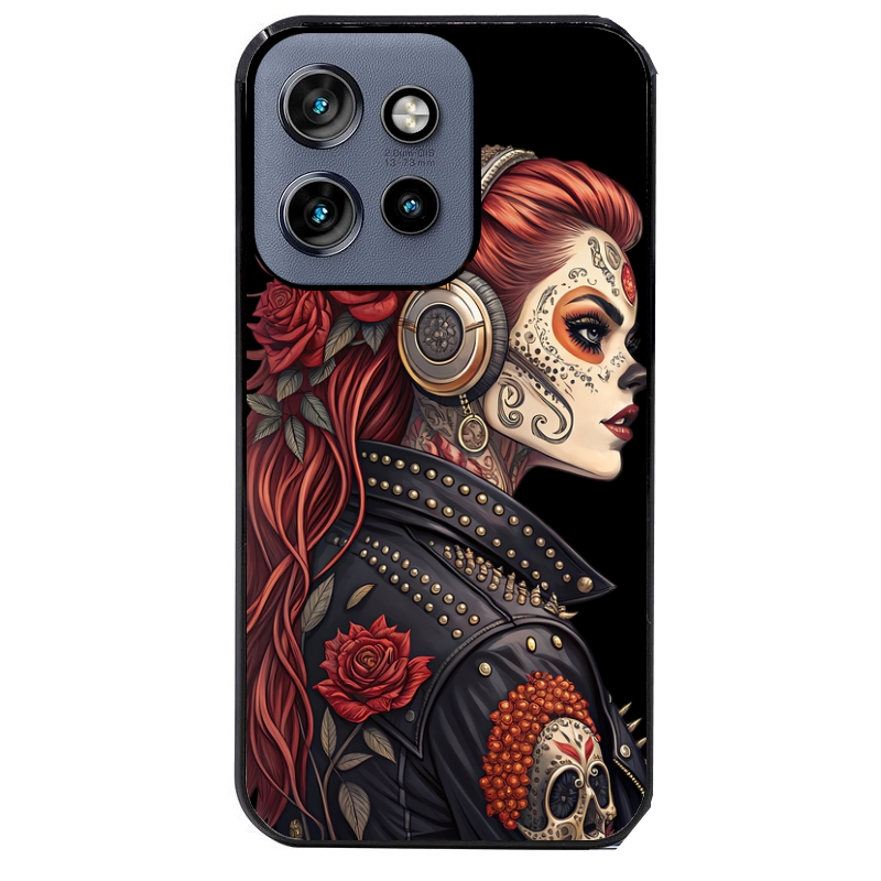 Coque noire taperso pour Moto Edge 60 et Neo Fusion Pro avec motif tete de mort rock protection antichoc personnalisée