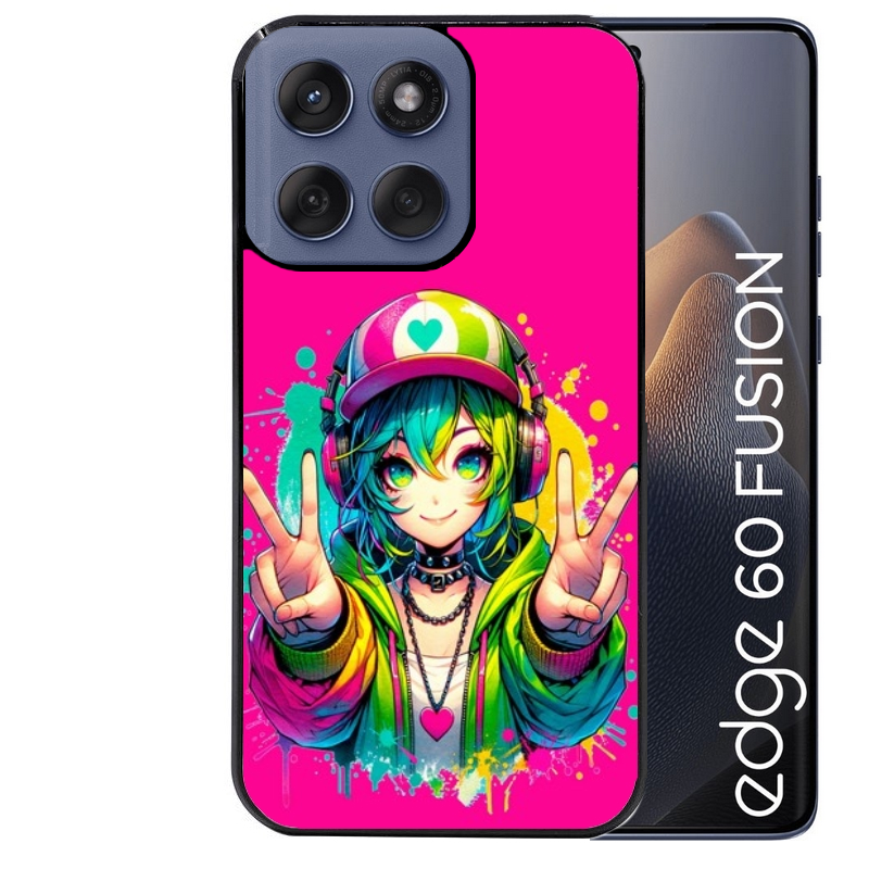 Coque noire taperso pour Moto Edge 60 et Neo Fusion Pro avec motif anime manga et tag protection antichoc personnalisée
