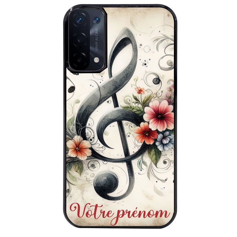 Coque noire taperso pour OPPO A54 et A74 5G avec motif musique cle sol personnalisee protection antichoc personnalisée