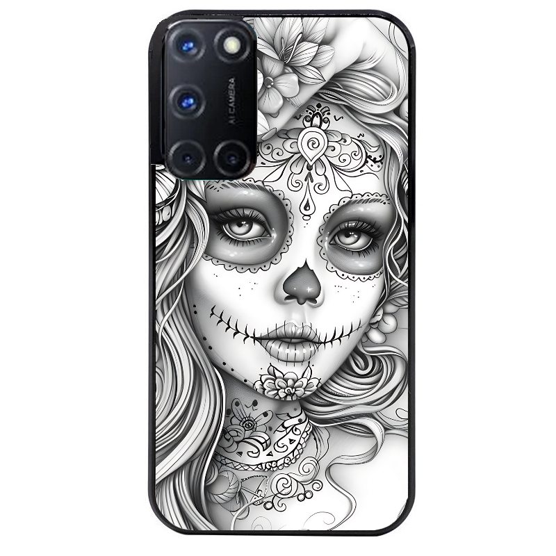 Coque noire taperso pour OPPO A72 4G avec motif mort calavera tatoo protection antichoc personnalisée