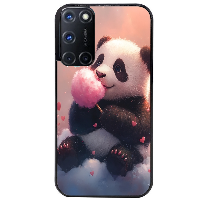Coque noire taperso pour OPPO A72 4G avec motif panda bonbon protection antichoc personnalisée