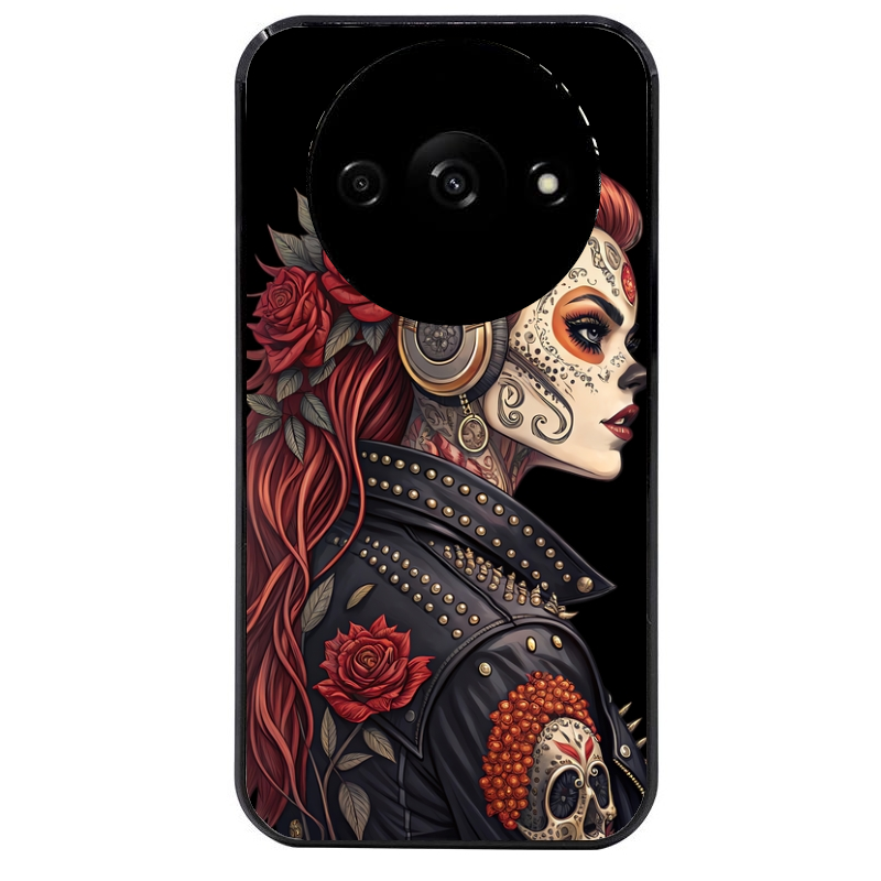 Coque noire taperso pour Redmi A3 avec motif tete de mort rock protection antichoc personnalisée