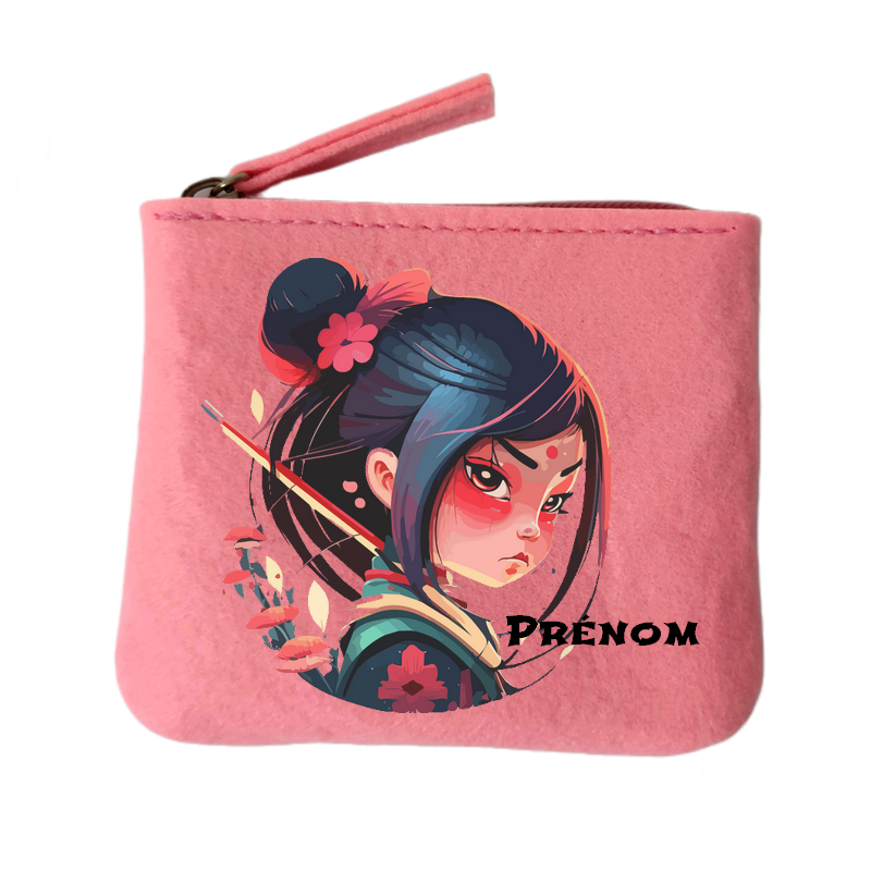 Porte monnaie personnalisé samourai anime en feutrine en feutrine