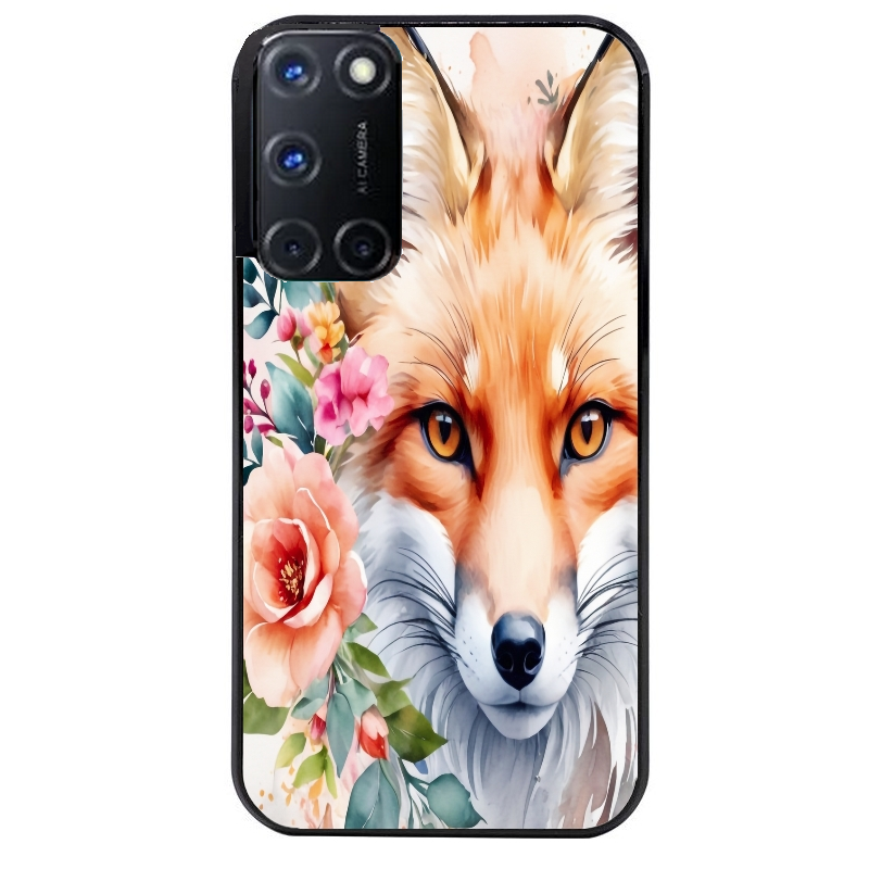 Coque noire taperso pour OPPO Reno 8 LITE avec motif renard fox et fleurs protection antichoc personnalisée