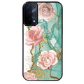 Coque noire taperso pour OPPO A54 et A74 5G avec motif marbre fleur turquoise protection antichoc personnalisée