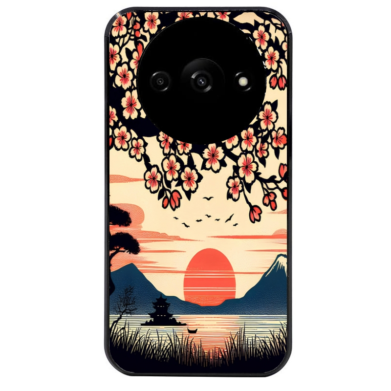 Coque noire taperso pour Redmi A3 avec motif japan cerisier protection antichoc personnalisée