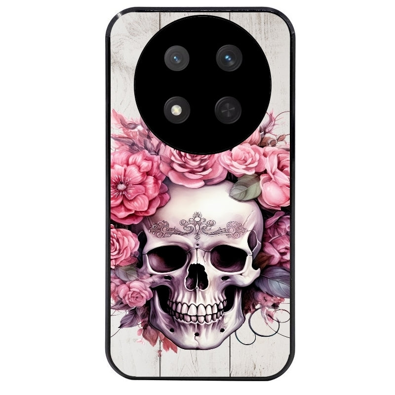 Coque noire taperso pour Magic 7 LITE et PRO avec motif tete de mort floral protection antichoc personnalisée