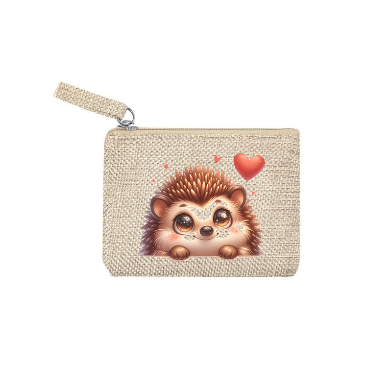 Pochette personnalisée motif herisson cœur en toile et simili cuir personnalisée