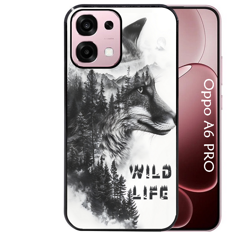 Coque noire taperso pour OPPO A6 PRO 4G et 5G avec motif renard fox wild protection antichoc personnalisée