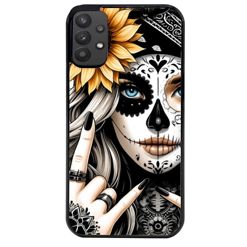 Coque noire taperso pour galaxy A22 A32 A52 A52S 4G 5G  avec motif tete de mort tatoo protection antichoc personnalisée