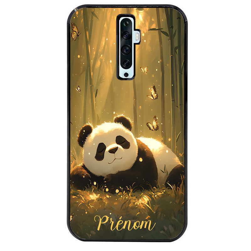Coque noire taperso pour OPPO Reno 2 et 2Z avec motif panda et papillon personnalisee protection antichoc personnalisée