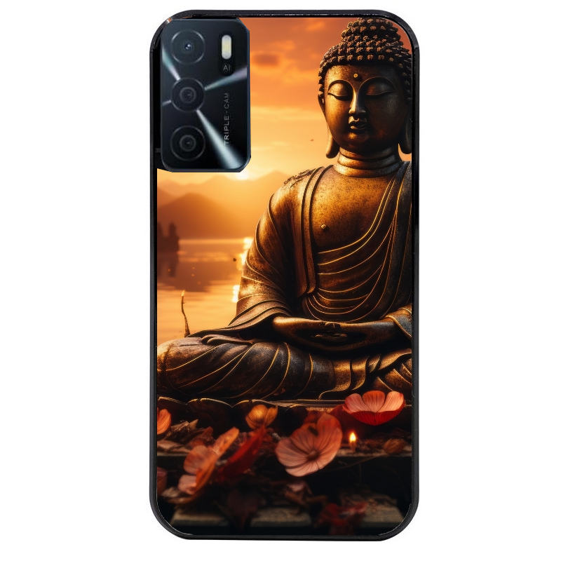 Coque noire taperso pour OPPO A16 et A16S avec motif bouddha et soleil protection antichoc personnalisée