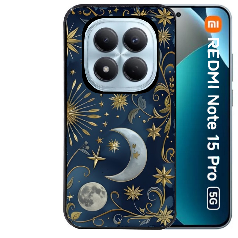 Coque noire taperso pour Redmi Note 15 et PRO PLUS 4G 5G avec motif lune et etoile protection antichoc personnalisée