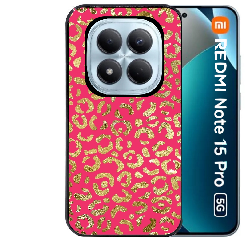 Coque noire taperso pour Redmi Note 15 et PRO PLUS 4G 5G avec motif leopard fuschia protection antichoc personnalisée