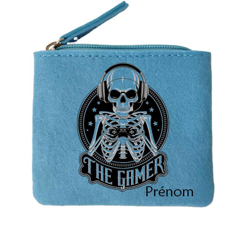 Porte monnaie personnalisé gamer skull en feutrine en feutrine