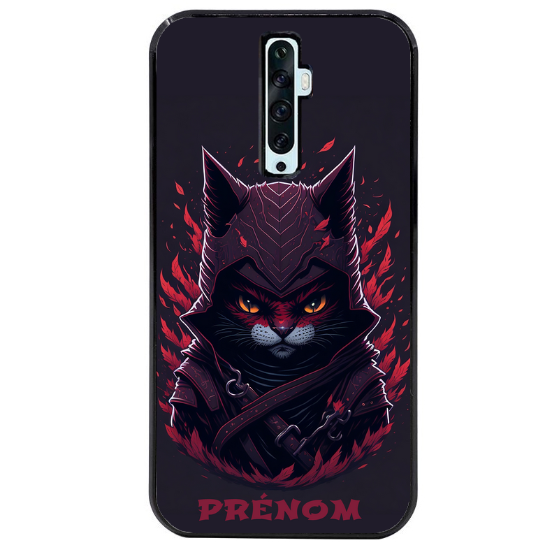 Coque noire taperso pour OPPO Reno 2 et 2Z avec motif chat samourai personnalise protection antichoc personnalisée