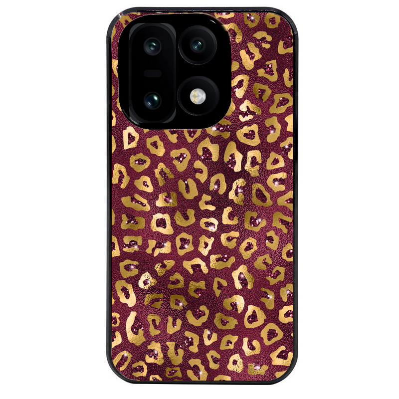 Coque noire taperso pour OnePlus 15 avec motif leopard grenat protection antichoc personnalisée