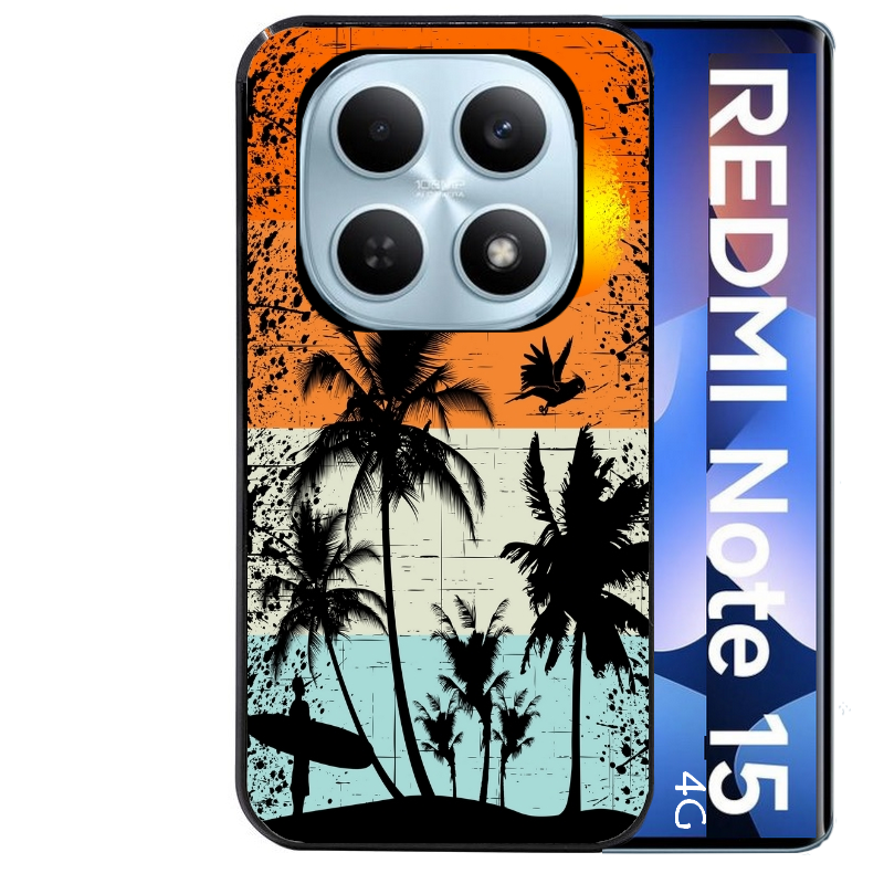 Coque noire taperso pour Redmi Note 15 et PRO PLUS 4G 5G avec motif hawai sun protection antichoc personnalisée
