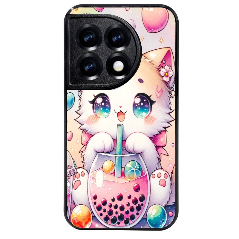 Coque noire taperso pour OnePlus 11 et 12 avec motif chat bubble style manga protection antichoc personnalisée