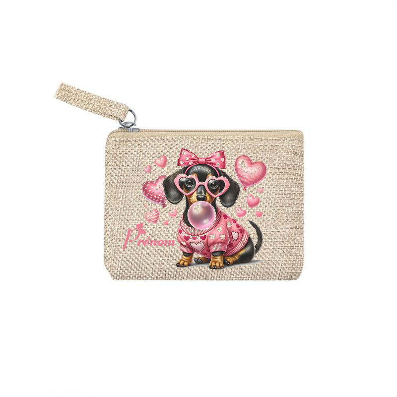 Pochette personnalisée motif chien bubble en toile et simili cuir personnalisée