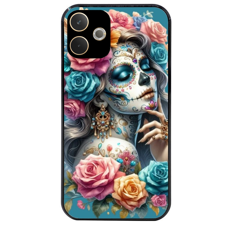 Coque noire taperso pour OPPO A5 PRO 4G et 5G avec motif tete de mort calavera bleu protection antichoc personnalisée