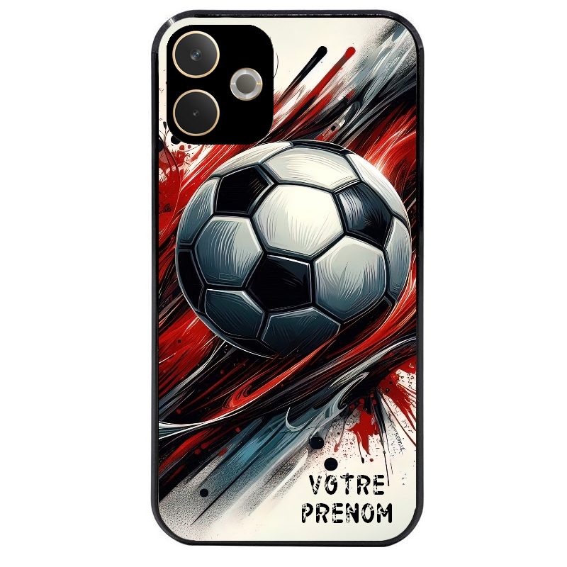 Coque noire taperso pour OPPO A5 PRO 4G et 5G avec motif ballon foot avec prenom protection antichoc personnalisée