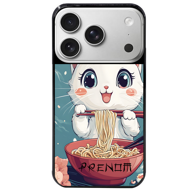 Coque noire taperso pour Iphone 17 17E AIR MAX PRO avec motif chat ramen cerisier protection antichoc personnalisée