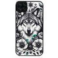 Coque noire taperso pour galaxy A22 A32 A52 A52S 4G 5G  avec motif loup et fleur protection antichoc personnalisée