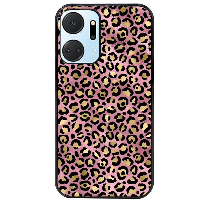 Coque noire taperso pour Honor X7A avec motif leopard rose protection antichoc personnalisée