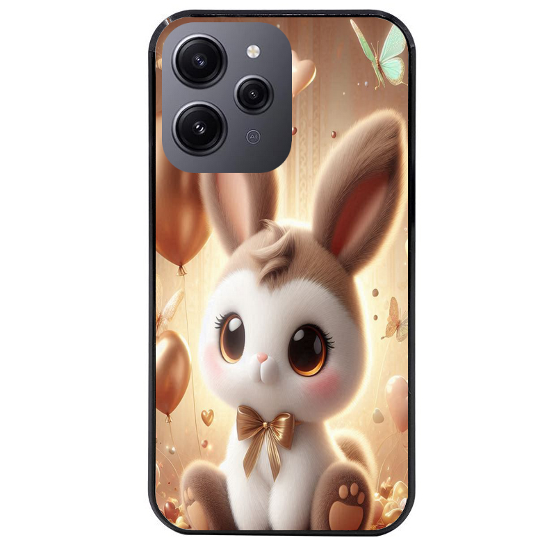 Coque noire taperso pour Redmi 12 4G et 5G avec motif lapin ballon protection antichoc personnalisée