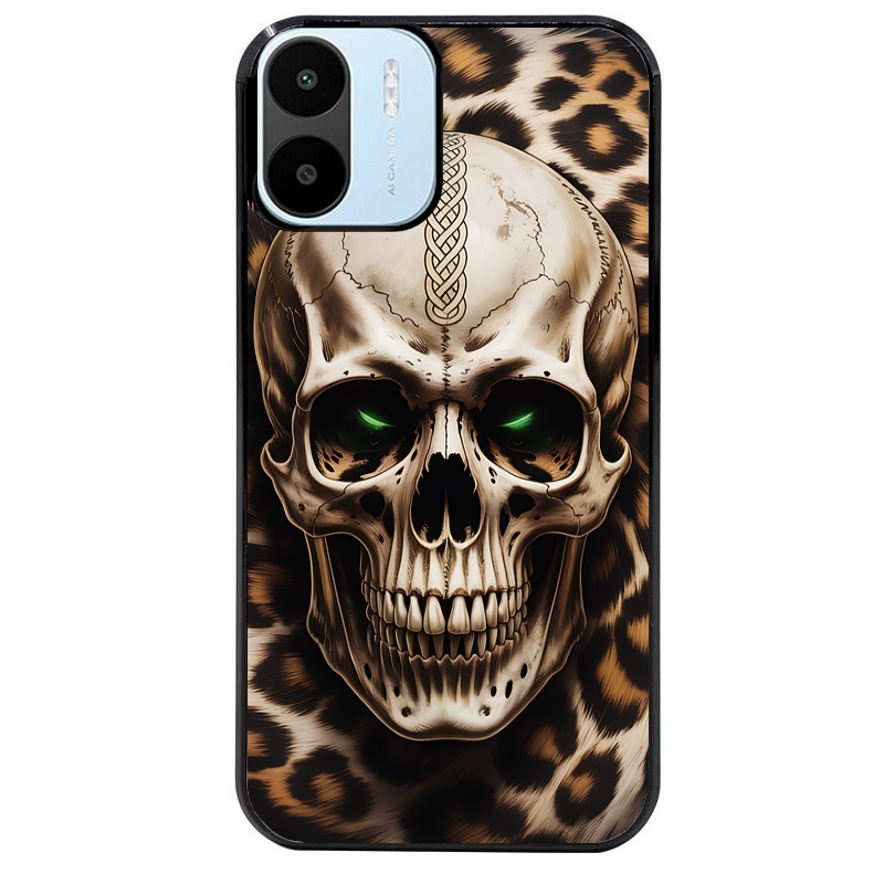 Coque noire taperso pour Redmi A1 et A2 avec motif tete de mort leopard protection antichoc personnalisée