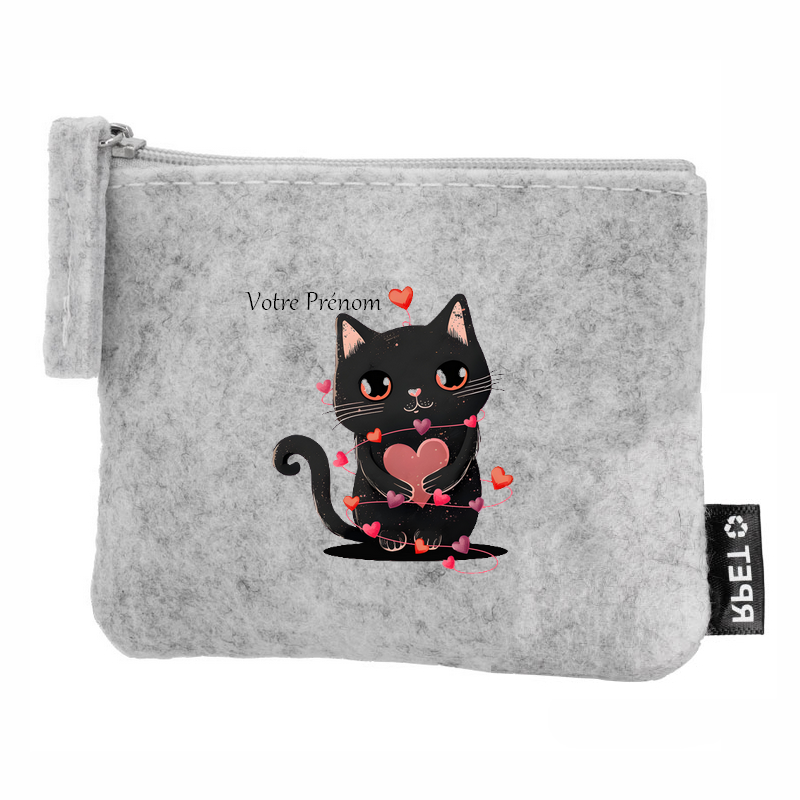 Porte monnaie personnalisé chat coeur en feutrine en feutrine