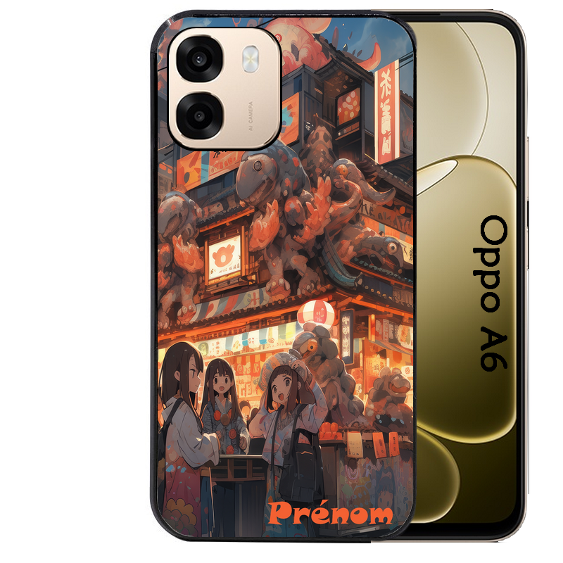Coque noire taperso pour OPPO A6 A6X 4G et 5G avec motif anime street japan personnalise protection antichoc personnalisée