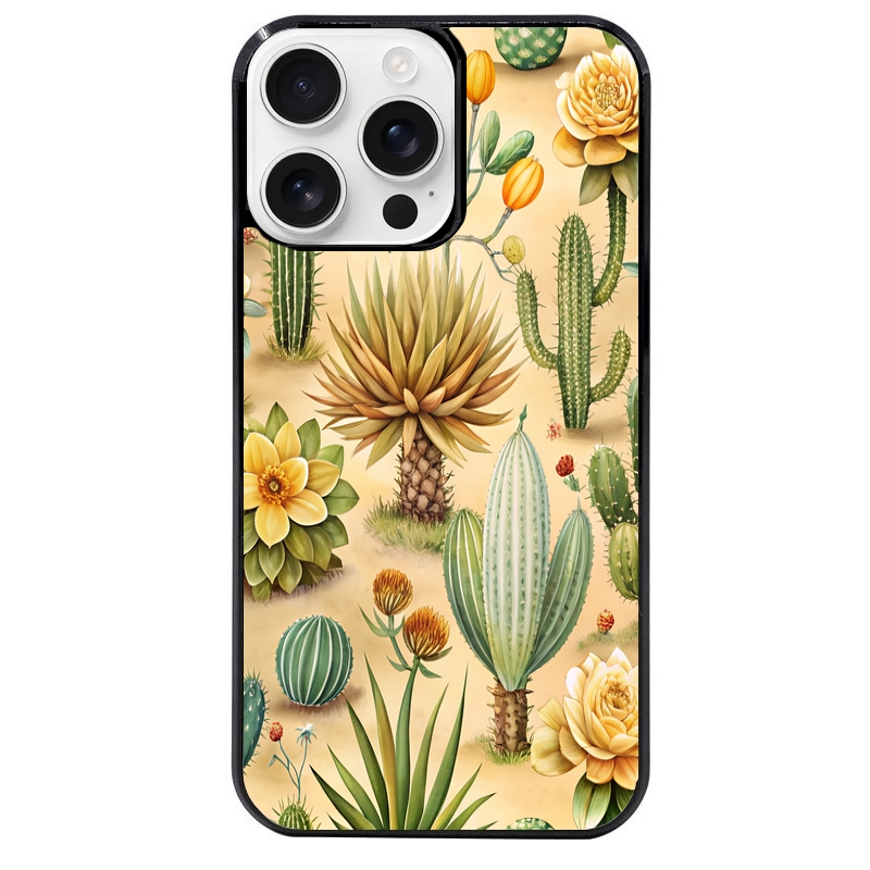 Coque noire taperso pour Iphone 16 16E PLUS MAX PRO avec motif cactus et succulent protection antichoc personnalisée