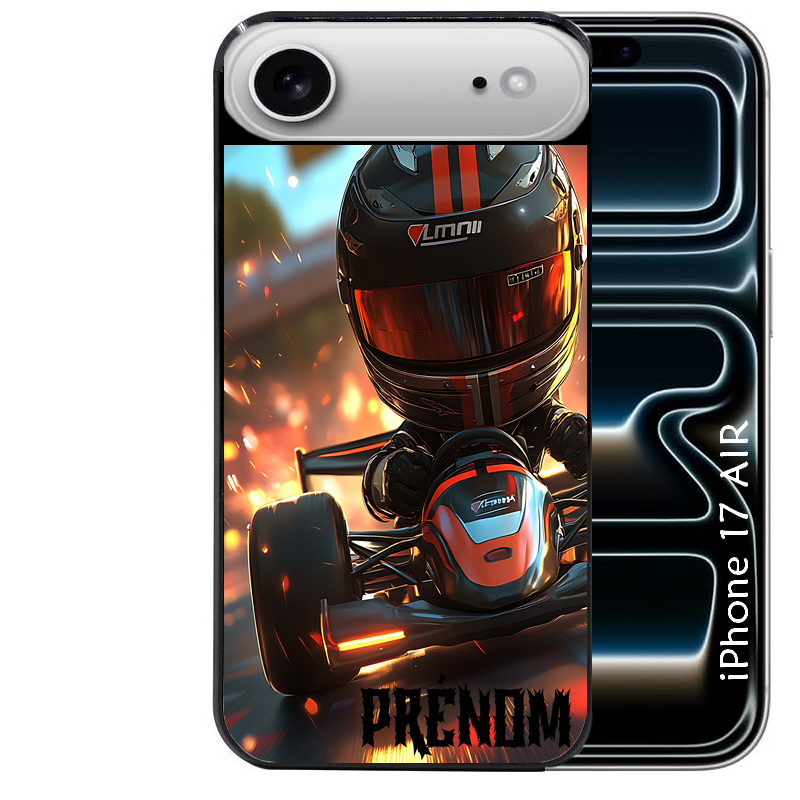 Coque noire taperso pour Iphone 17 17E AIR MAX PRO avec motif karting f1 personnalisee protection antichoc personnalisée