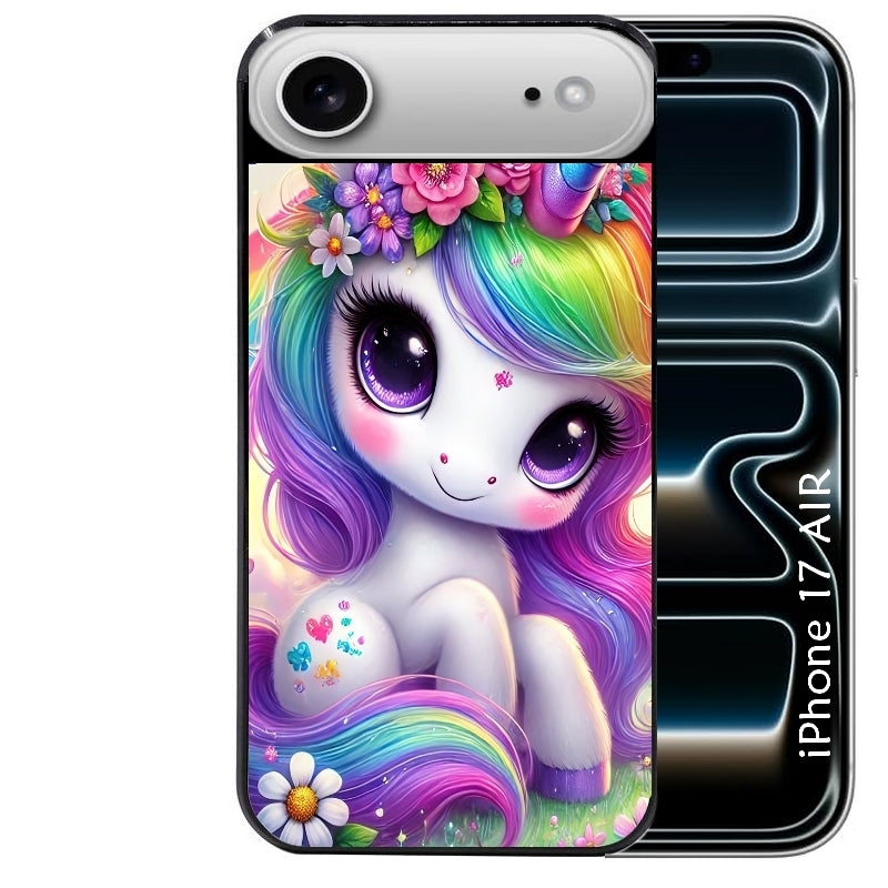 Coque noire taperso pour Iphone 17 17E AIR MAX PRO avec motif licorne et fleurs protection antichoc personnalisée