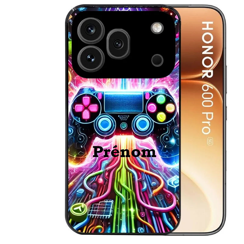 Coque noire taperso pour Honor 600 et 600 PRO avec motif gamer electro personnalisee protection antichoc personnalisée