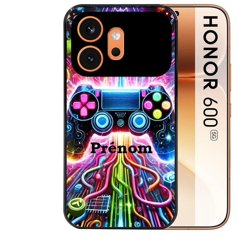 Coque noire taperso pour Honor 600 et 600 PRO avec motif gamer electro personnalisee protection antichoc personnalisée