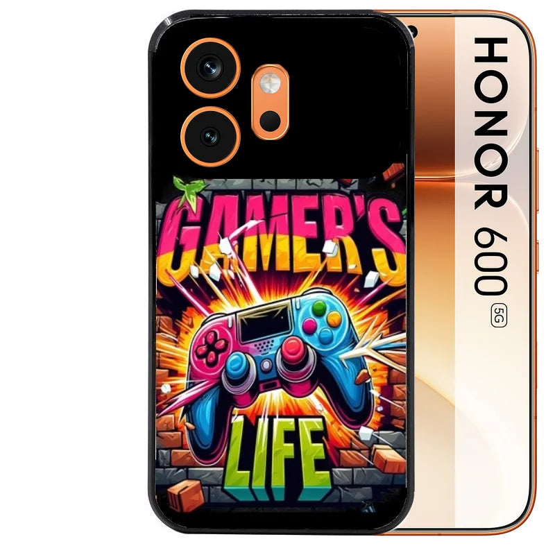 Coque noire taperso pour Honor 600 et 600 PRO avec motif gamer life protection antichoc personnalisée