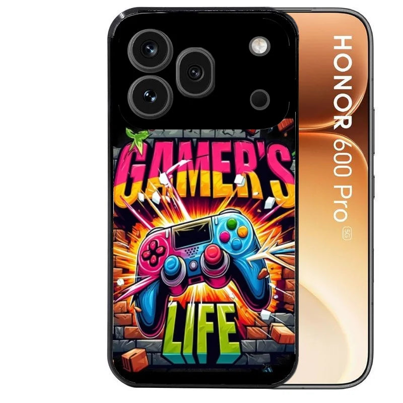 Coque noire taperso pour Honor 600 et 600 PRO avec motif gamer life protection antichoc personnalisée