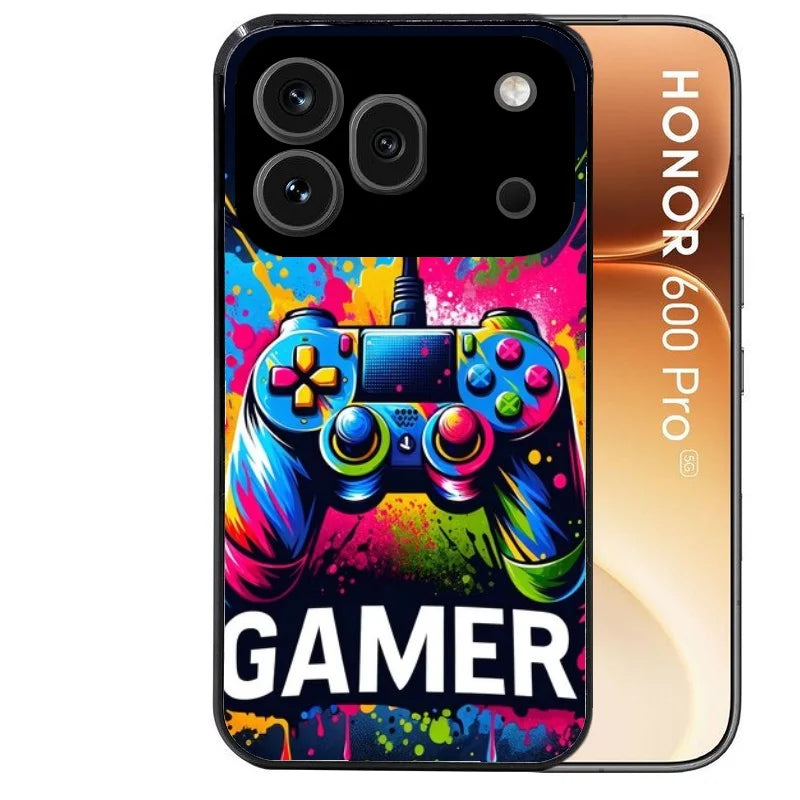 Coque noire taperso pour Honor 600 et 600 PRO avec motif gamer protection antichoc personnalisée