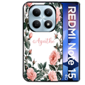 Coque noire taperso pour Redmi Note 15 et PRO PLUS 4G 5G avec motif cadre fleur pastel personnalisee protection antichoc personnalisée