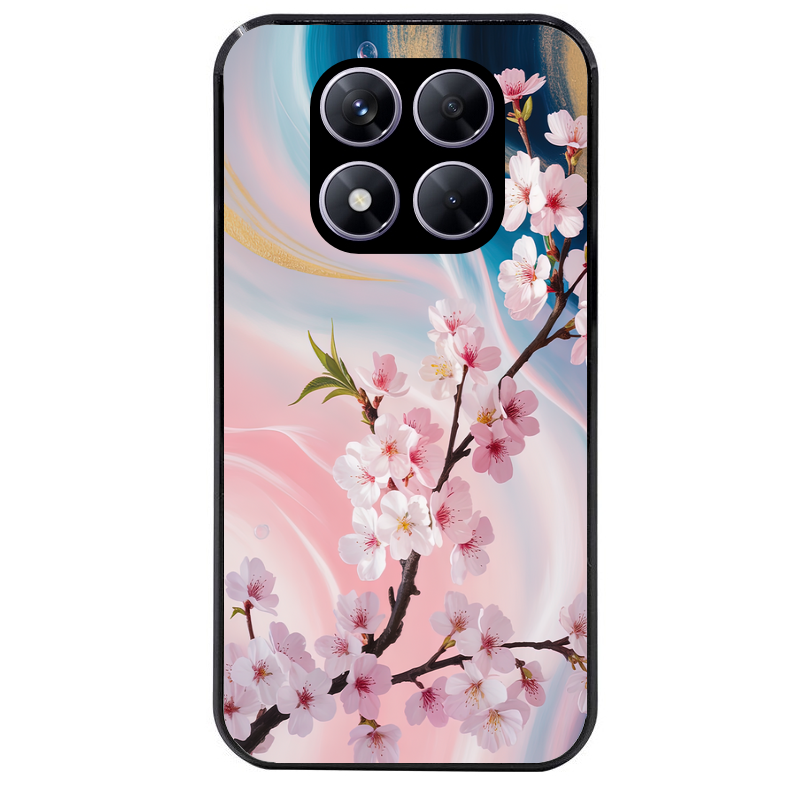 Coque noire taperso pour Redmi Note 14 et PRO PLUS 4G 5G avec motif marbre fleur cerisier protection antichoc personnalisée