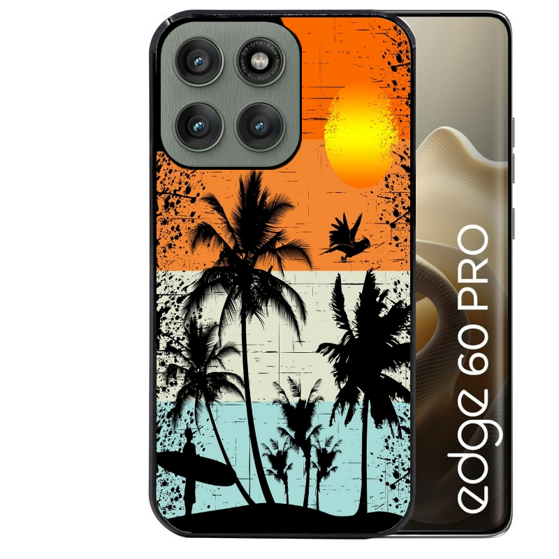 Coque noire taperso pour Moto Edge 60 et Neo Fusion Pro avec motif hawai sun protection antichoc personnalisée