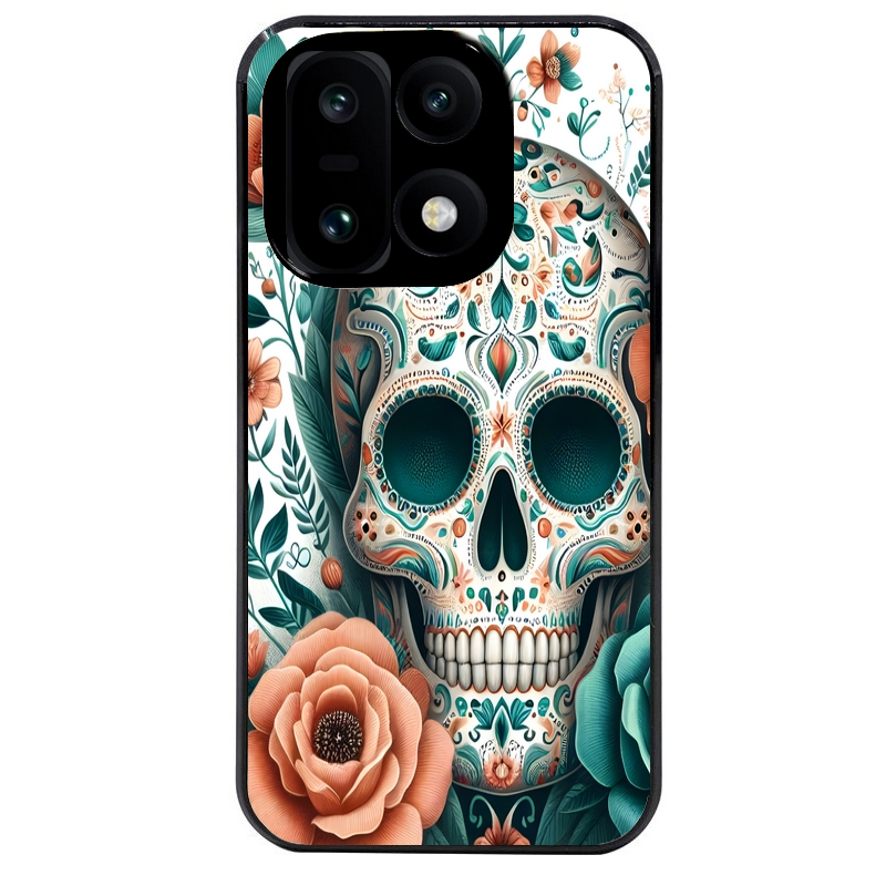Coque noire taperso pour OnePlus 15 avec motif mort mexicaine turquoise protection antichoc personnalisée