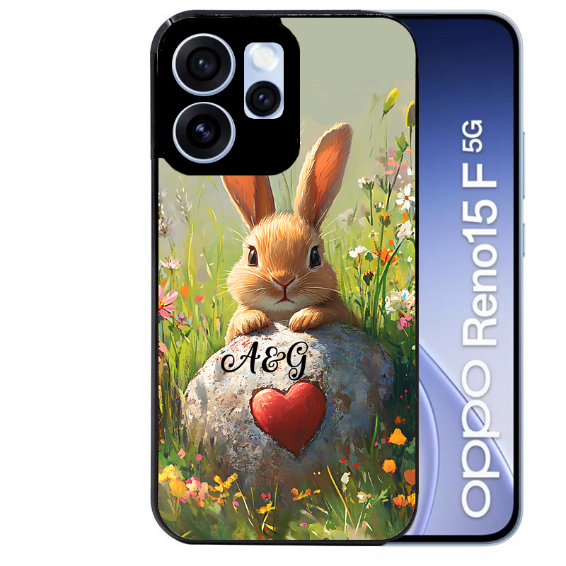 Coque noire taperso pour OPPO Reno 15 et F FS 5G avec motif lapin et fleurs personnalisee protection antichoc personnalisée