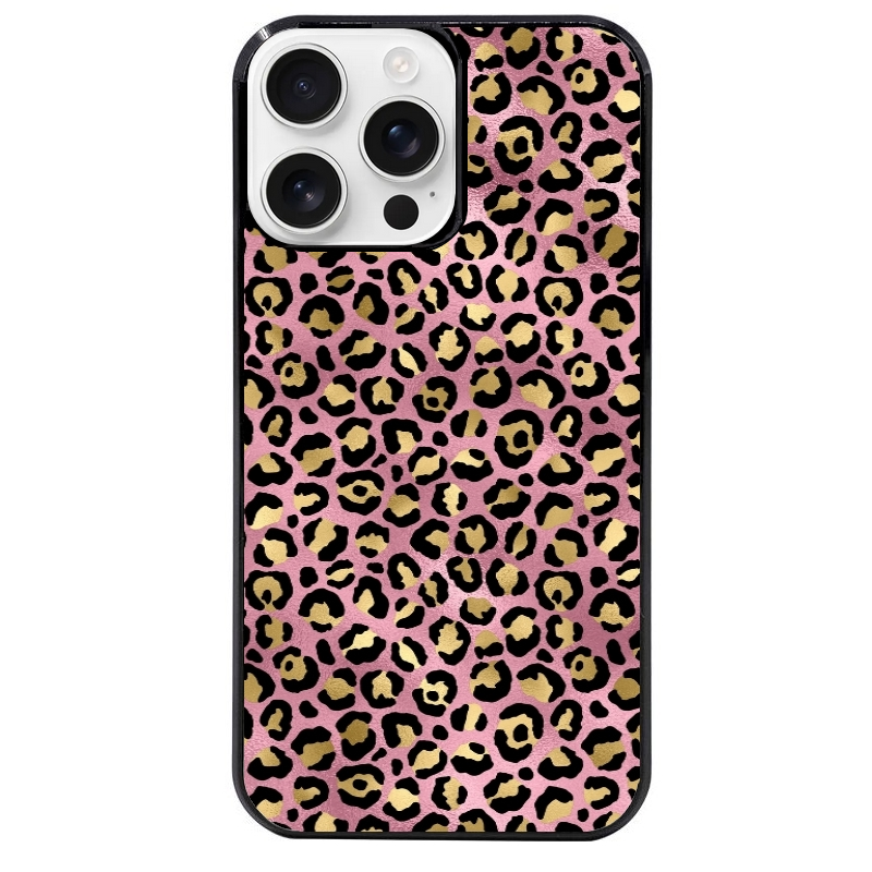 Coque noire taperso pour Iphone 16 16E PLUS MAX PRO avec motif leopard rose protection antichoc personnalisée