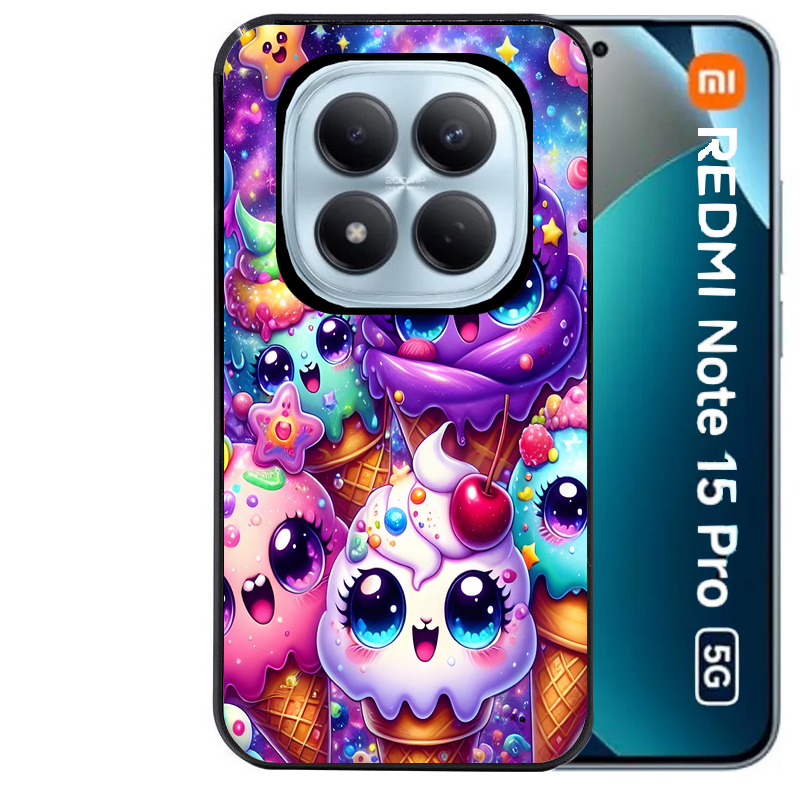 Coque noire taperso pour Redmi Note 15 et PRO PLUS 4G 5G avec motif anime ice cream kawaii protection antichoc personnalisée